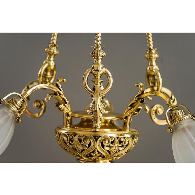 Late 19th Century Antique Chandelier with Original Glass Shades, Vienna, Austria, 1890s For Sale - Image 5 of 18