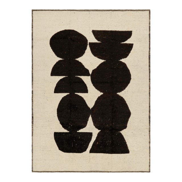 Rug & Kilim’s Moroccan Style Rug in Cream White with Brown Geometric Patterns - 12x15 For Sale