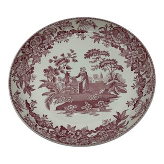 A Vintage Spode Red Transferware "Girl at the Well" 12" Pasta Bowl, Circa 1960's For Sale