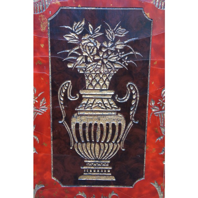 Mid 20th Century French Neoclassical Style Red Lacquer Wall Hanging Panels Gold Urns & Figures - Set of 2 For Sale - Image 4 of 12
