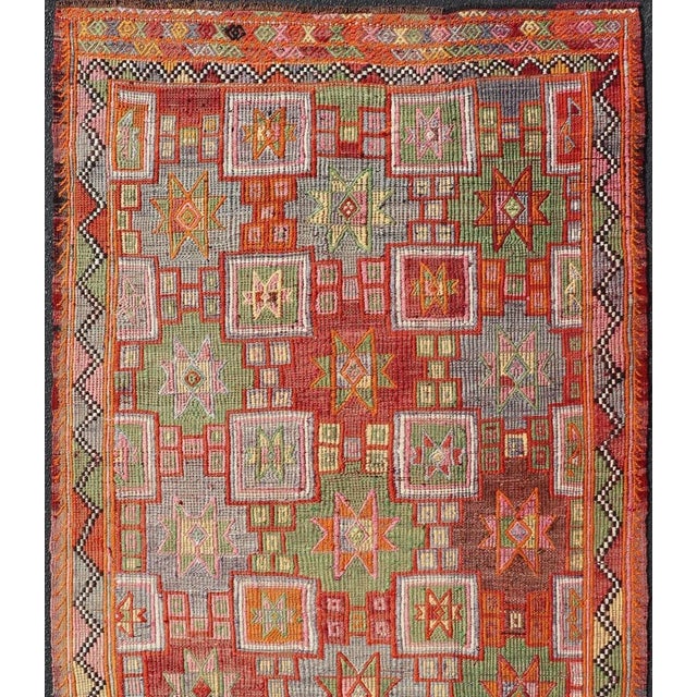 Vintage Turkish Kilim Rug With Vibrant Multicolor Star Motifs 5'5 X 10'6 For Sale - Image 4 of 11