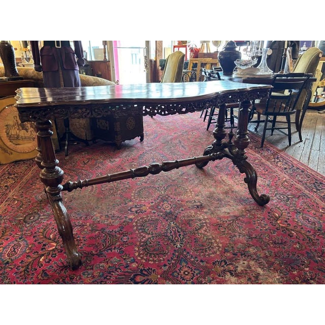Antique Victorian Ornately Carved Wood Library or Console Table For Sale In Saint Louis - Image 6 of 8