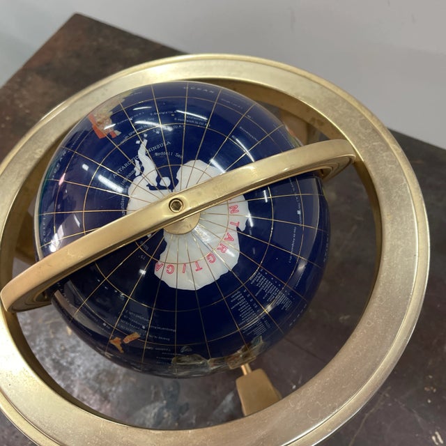 Brass Mixed Stone With Brass Base Desktop Globe For Sale - Image 8 of 12