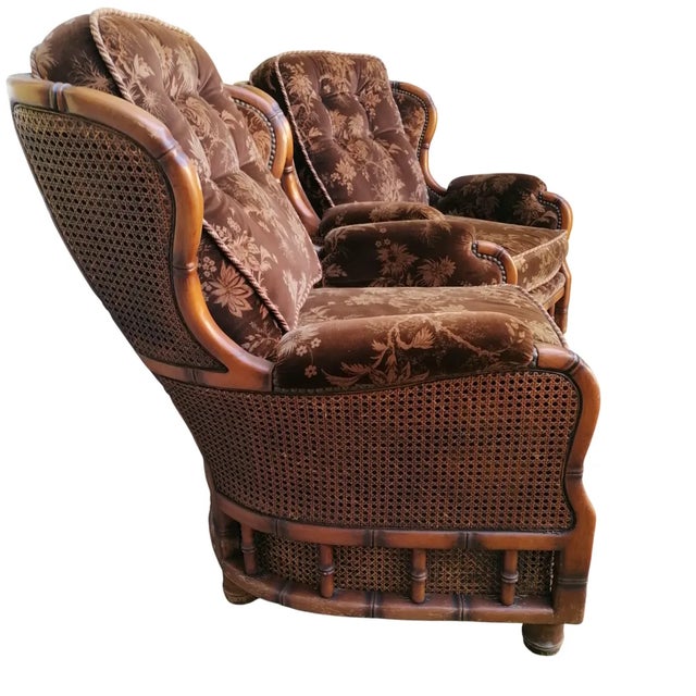 Armchairs in Velvet and Vienna Straw, 1970s, Set of 2 For Sale - Image 3 of 13