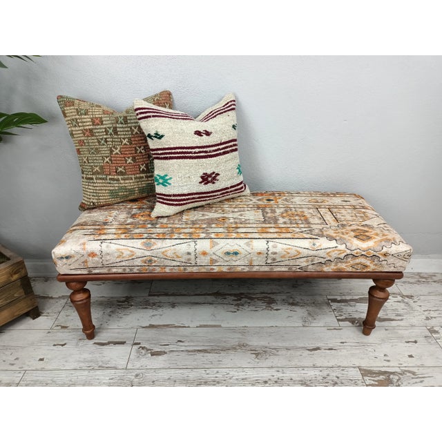 Details SIZE: 18X18X48 Inches ( with legs ) - 45x45x120 cm TYPE: Handmade Ottoman Bench CONDITION: is good. CONSTRUCT: It...