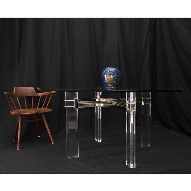 Glass Top Octagonal Shape Lucite Base Dining Conference Table For Sale - Image 10 of 12