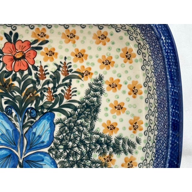 Ceramic Polish Pottery' Unikat ’The Ultimate Bakeware Collection” Rectangular Edged Baker # 1491 With Coa by Ceramika Artystyczna Company For Sale - Image 7 of 12