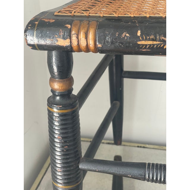 Wood Antique American Painted Side Chair With Cane and Silk Cushion For Sale - Image 7 of 8