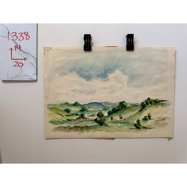 1940s 1940s Henry Emil Salloch Original Watercolor on Paper Rolling Green Hills and Pastureland. For Sale - Image 5 of 5