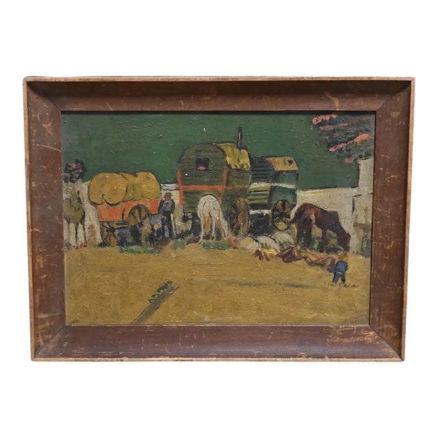 Framed Reproduction of Van Gogh's Encampment of Gypsies With Caravans For Sale