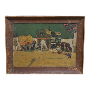 Framed Reproduction of Van Gogh's Encampment of Gypsies With Caravans