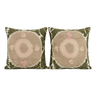 Embroidered Cotton Suzani Pillow Cover 24'' X 25'' - Set of Two For Sale