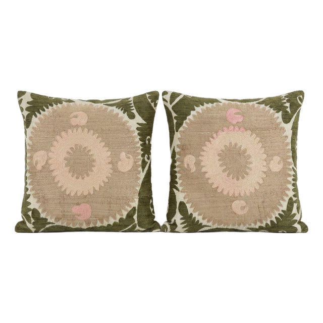 Embroidered Cotton Suzani Pillow Cover 24'' X 25'' - Set of Two For Sale