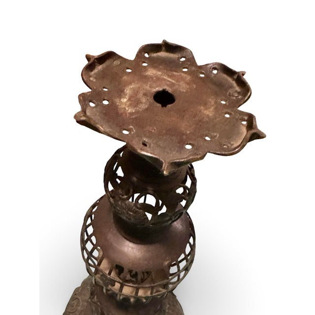 Japanese Vintage Japanese Bronze Candle Holder For Sale - Image 3 of 7