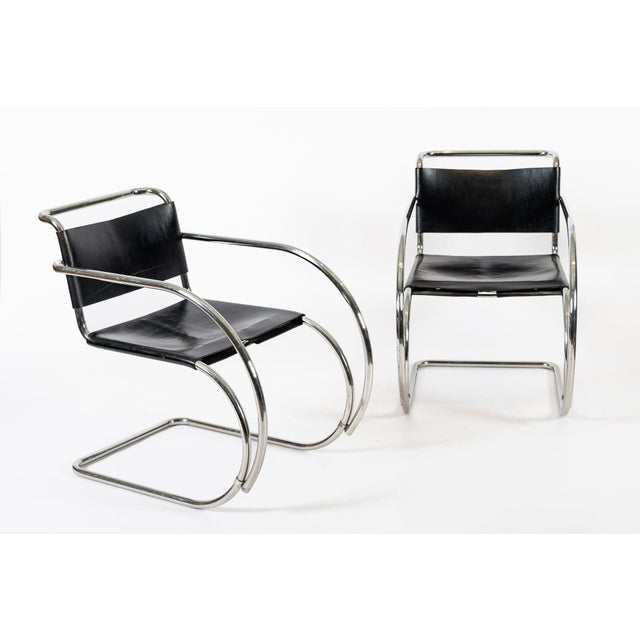 Mid-Century Modern Bauhaus Mr20 Black Leather Arm Chairs by Mies Van Der Rohe for Knoll, 1979 For Sale - Image 3 of 13