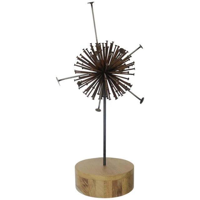 1980s Brutalist Nail Metal Round Sculpture by Frank Cota For Sale - Image 5 of 5