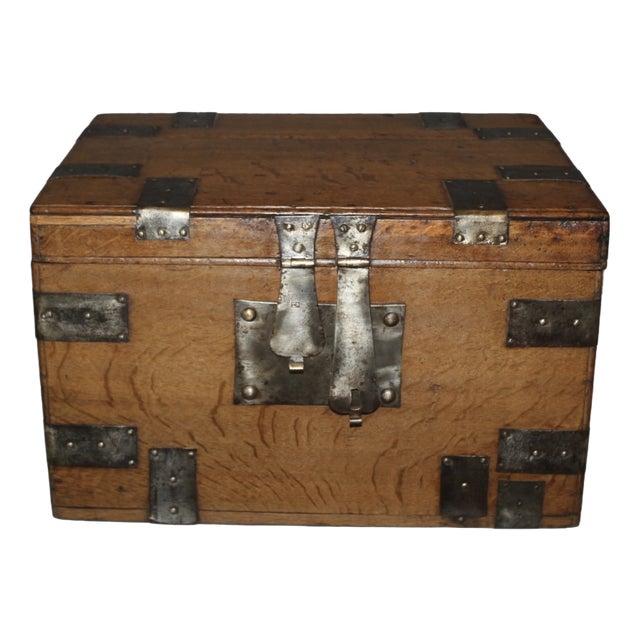 Oak Chest with Iron Bands, 18th Century For Sale
