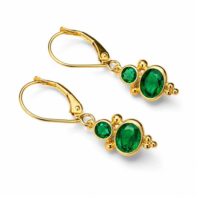 Mid 20th Century 14k Yellow Gold Emerald Drop Designer Earrings, Pair For Sale - Image 4 of 4