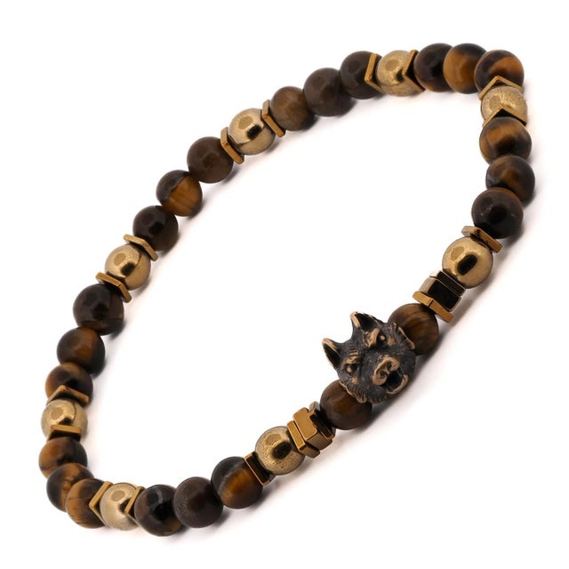 Early 21st Century Freedom Wolf Tiger's Eye Stone Men's Bracelet For Sale - Image 5 of 8