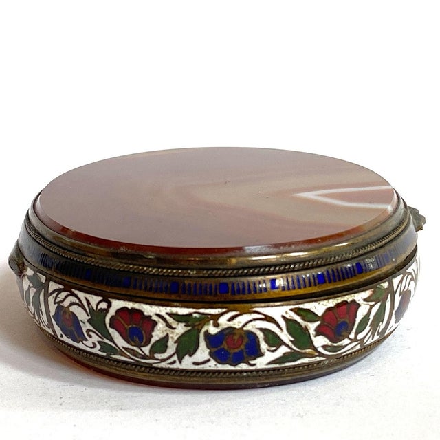 Large French Gilt Metal Champleve Enamel and Agate Oval Snuff Box For Sale - Image 9 of 9