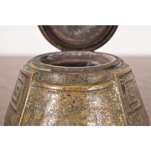 Tiffany Studios New York Greek Key Bronze Inkwell For Sale - Image 10 of 15