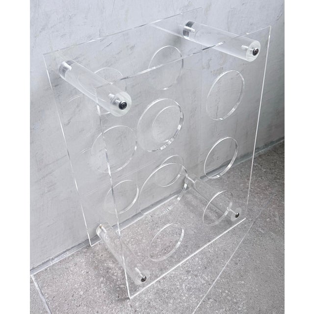 Metal Vintage Postmodern 1980s Clear Plexiglas/Lucite 6-Bottle Wine or Champagne Rack, Holder For Sale - Image 7 of 12