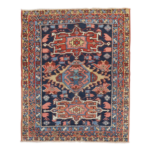 Antique Zabihi Collection Traditional Persian Square Navy Geometric Heriz Rug