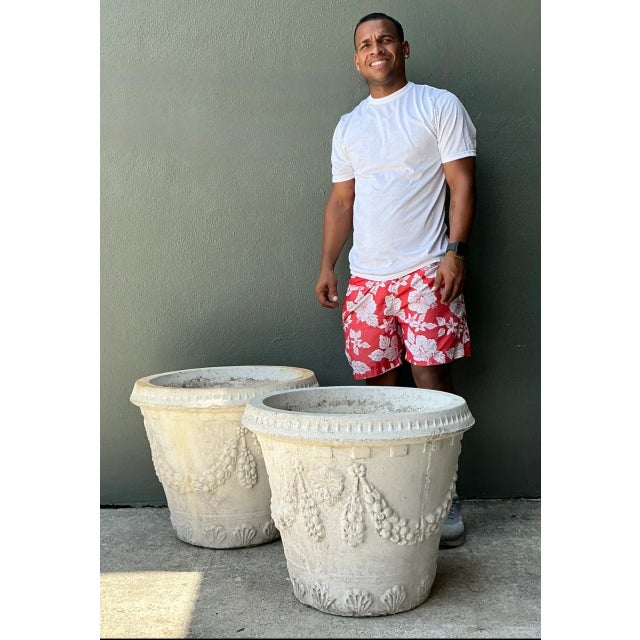 Vintage Cement Swag Embellished Planters - Pair For Sale - Image 10 of 12