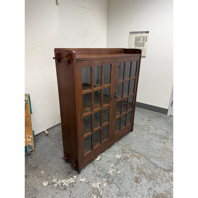 Wood Stickley Furniture Mission Double Bookcase With Glass Doors, Model 89-645 For Sale - Image 7 of 12
