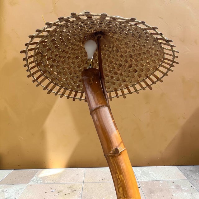 Wood 1970s Monumental Coastal Bamboo Floor Lamp For Sale - Image 7 of 7