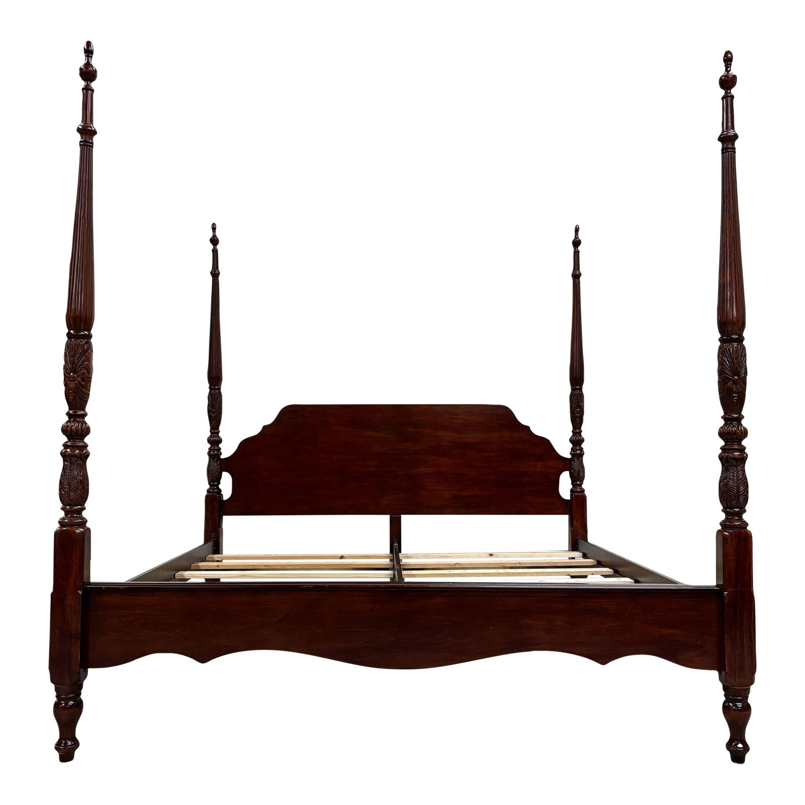 Vintage King Size Carved Four Poster Rice Bed | Chairish