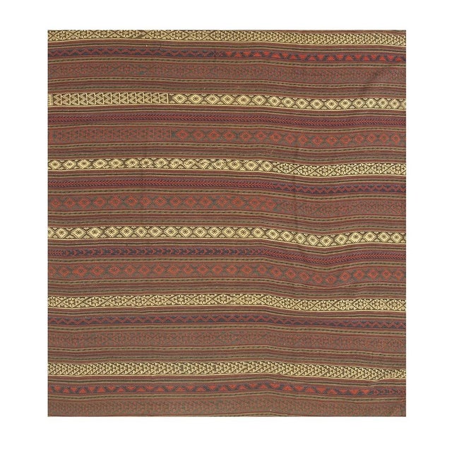 This is a vibrant and highly authentic vintage mid-century Turkish Kilim,Measuring a beautifully balanced, nearly square...