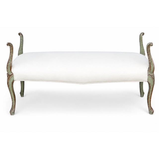 Vintage Venetian Painted Green and Parcel-Gilt Bench / Ottoman For Sale - Image 4 of 5