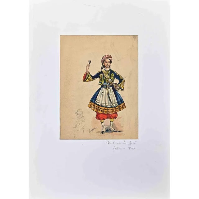 Figure of Woman is an Original Ink and Watercolor drawing realized by Paul de Longpré (1855-1911). Good condition on a...