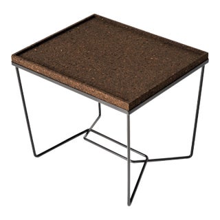 "Trombone" Black Lacquered Steel & Burnt Cork Side Table by Facto Atelier Paris For Sale