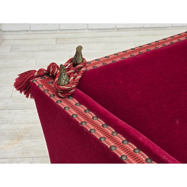 Red Danish 2-Seater Drop Arm Spanish Sofa in Red Furniture Velour, 1970s For Sale - Image 8 of 18