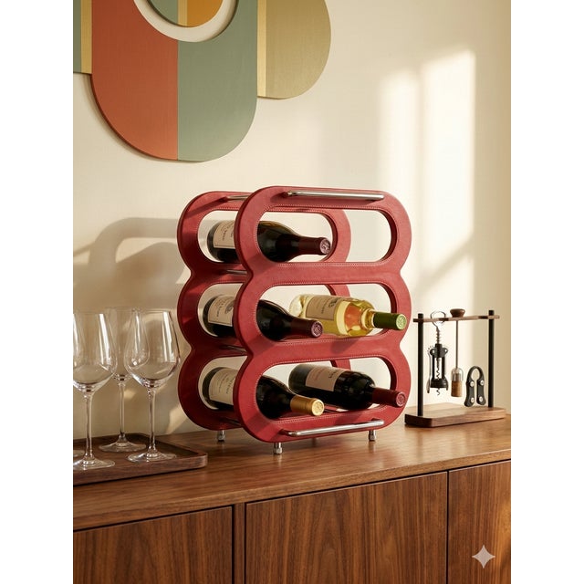 Authentic Swing Design ​Origin: Made in Italy ​Type: Countertop Wine Rack ​Material: Genuine Leather, Chrome-Plated Steel...