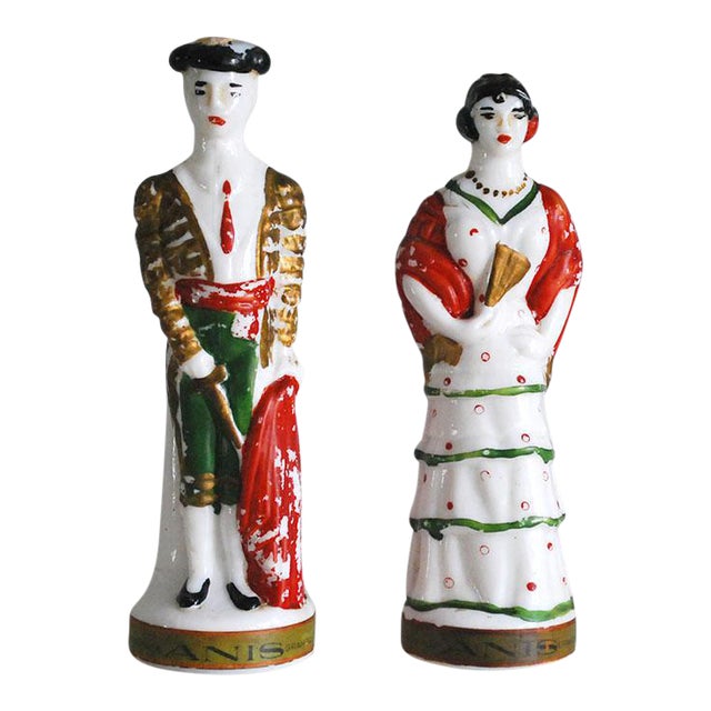 Vintage Milk Glass Liquor Bottles, Matador and Spanish Lady - A Pair | Chairish