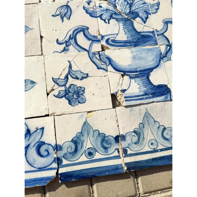18th Century Antique 18th Century Portuguese Baroque Blue & White Floral Tile Panel For Sale - Image 5 of 15