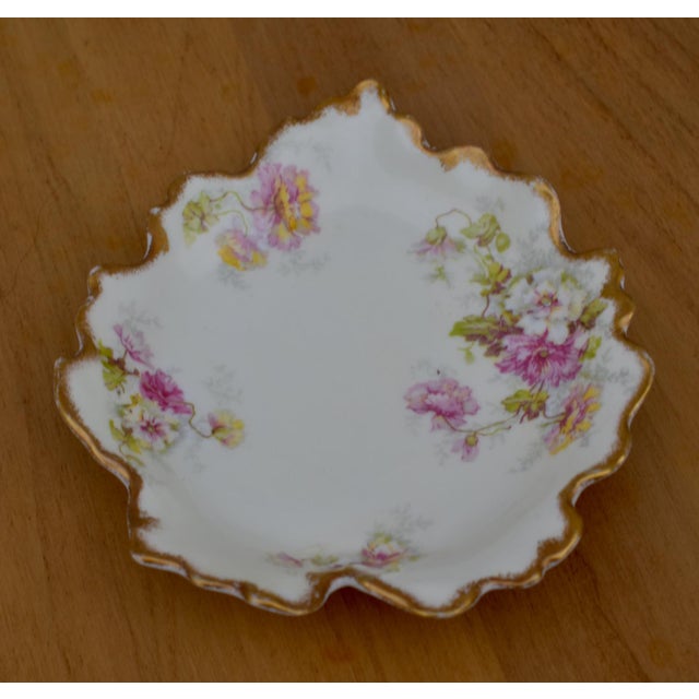 Antique Limoges Trinket Dish Elite Works France Porcelain Floral Leaf Shape Gilt For Sale - Image 11 of 15