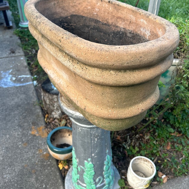 Vintage Large Rustic Wide -Ribbed Oval Terracotta Planter For Sale - Image 10 of 12