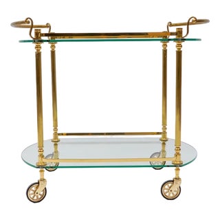Italian Brass and Glass Serving Bar Cart, 1960s For Sale