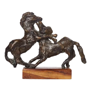 Dominik Albinski Polish Modernist Prancing Horses Bronze Expressionist Art Sculpture