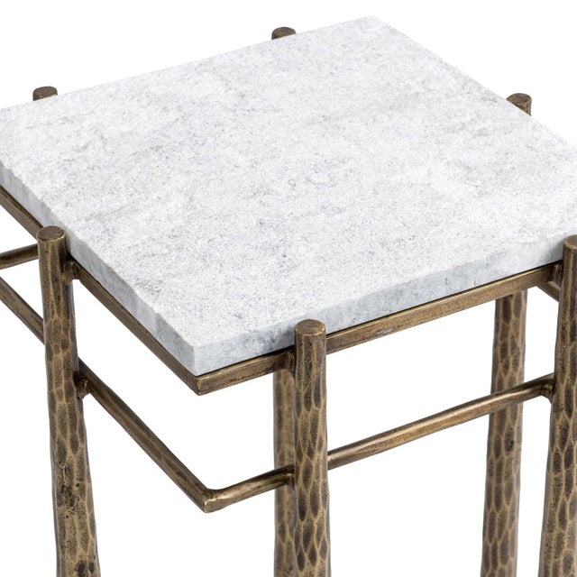Luna White Marble & Brass Finish Side Table For Sale - Image 4 of 6