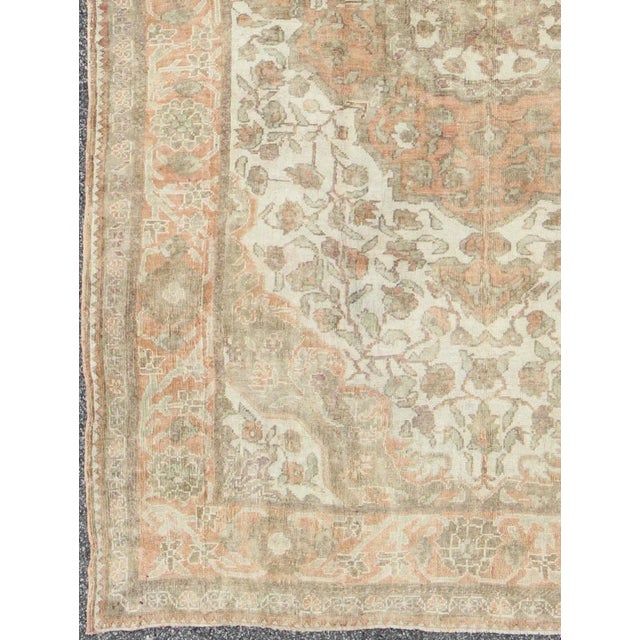 Turkish Vintage Turkish Oushak Rug in Peach, Ivory, Light Blue and Light Green Colors For Sale - Image 3 of 10
