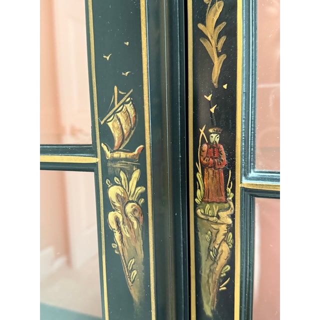 1940s Chinoiserie Black Lacquer Bookcase / China Display Cabinet For Sale - Image 9 of 18