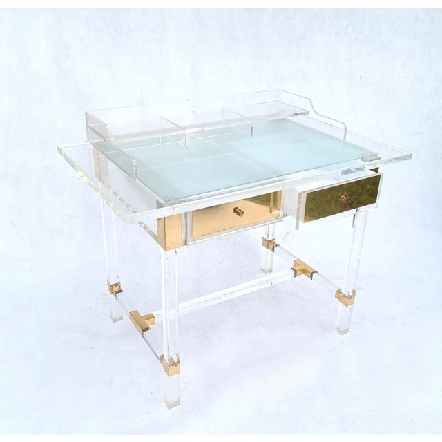 Gold Acrylic Glass and Brass Desk by Charles Hollis Jones, 1990s For Sale - Image 8 of 17