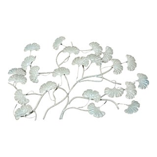 Vintage Large Metal Ginkgo Leaf Wall Decor Accent For Sale