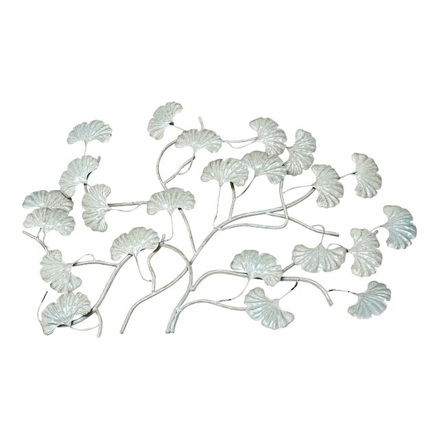 Vintage Large Metal Ginkgo Leaf Wall Decor Accent For Sale