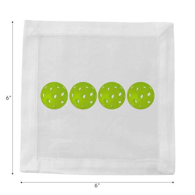 Pickelballs Acid Green Cotton Sateen Cocktail Napkins, Set of 12 For Sale - Image 4 of 5